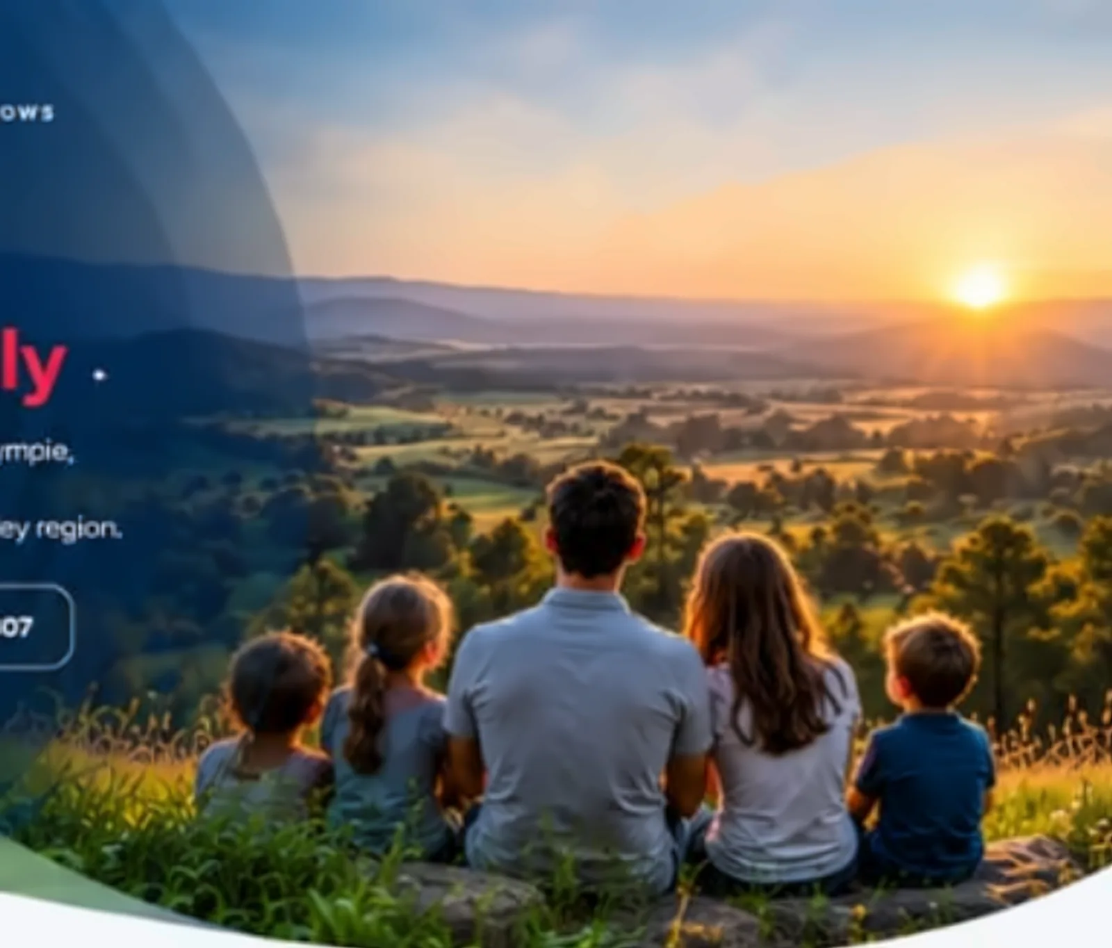 Family watching the sunset over the hills